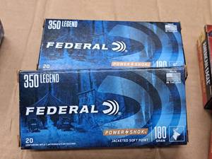 lot 950 image: Lot of (2 Boxes) Federal Power-Shok 350 Legend 180 gr JSP Centerfire Rifle Cartridges 20-count