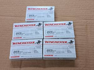 lot 839 image: Lot of (5 Boxes) Winchester 223 REM 55 gr FMJ Rounds 20-count