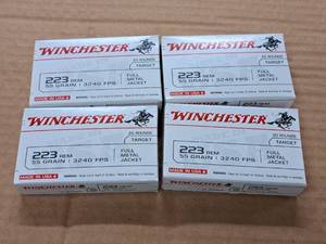 lot 840 image: Lot of (4 Boxes) Winchester 223 REM 55 gr FMJ Rounds 20-count