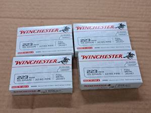 lot 841 image: Lot of (4 Boxes) Winchester 223 REM 55 gr FMJ Rounds 20-count