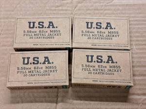 lot 860 image: Lot of (4 Boxes) U.S.A. 5.56mm M855 62 gr FMJ Cartridges 20-count