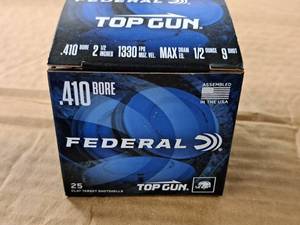 lot 879 image: Lot of (1 Box) Federal Top Gun .410 Bore 2-12 12oz 9 Shot Clay Target Shotshells 25-count