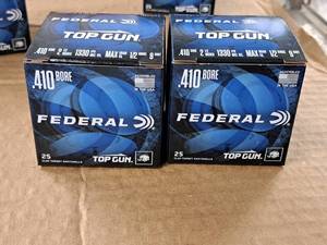 lot 880 image: Lot of (2 Boxes) Federal Top Gun .410 Bore 2-12 12oz 9 Shot Clay Target Shotshells 25-count