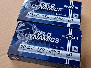lot 915 image: Lot of (2 Boxes) Fiocchi Field Dynamics 30-30 Win 170 gr FSP Cartridges 20-count