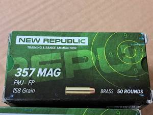 lot 913 image: Lot of (2 Boxes) New Republic Training & Range 357 Mag 158 gr FMJ - FP Brass Cartridges 50-count