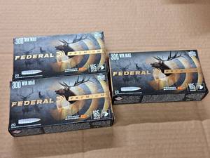lot 918 image: Lot of (3 Boxes) Federal Premium 300 WIN Mag 165 gr Centerfire Rifle Cartridges 20-count