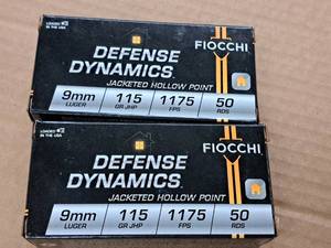 lot 909 image: Lot of (2 Boxes) Fiocchi Defense Dynamics 9mm Luger 115 gr JHP Cartridges 50-count