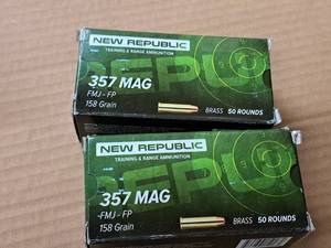 lot 912 image: Lot of (2 Boxes) New Republic Training & Range 357 Mag 158 gr FMJ - FP Brass Cartridges 50-count