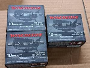 lot 888 image: Lot of (3 Boxes) Winchester Silvertip 10mm Auto 175 gr Defense JHP Rounds 20-count