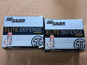 lot 897 image: Lot of (2 Boxes) Sig Sauer Elite Defense V-Crown 9mm Luger 124 gr Cartridges 20-count