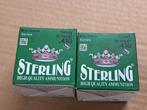 lot 882 image: Lot of (2 Boxes) Sterling Big Game Series .410 Bore 36 Gauge 2-12 14oz Slug 25-count