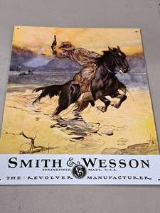 lot 1352 image: Smith & Wesson Tin Sign 12-12x16