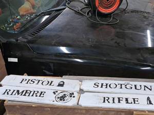 lot 1341 image: Lot of (4) Homemade Wooden Signs - Pistol, Rimfire, Shotgun, Rifle
