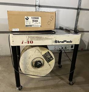 MSRP $1200 StraPack i-10 Semi Automatic Strapping Machine Plus New Polychem MA3830 Flexband Strapping Banding - In Good Working Condition&nbsp See Youtube For How This Great Working Pre-owned Machine Works