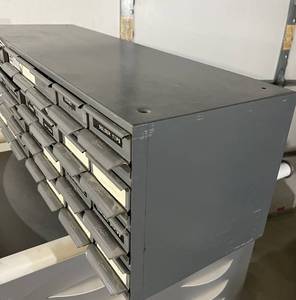 Vintage Industrial Storage 4x8 Total of 32 Compartments Organizer Box - Includes Screws, Fuses, Assorted Connectors, etc. Some Vintage As Well - In Great Condition