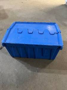 Lot of 5 Industrial Stackable Storage Containers with Hinged Attached Lids - Great Condition