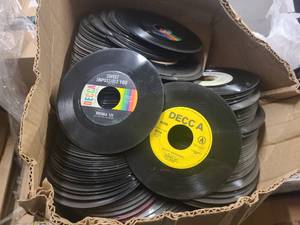 Box filled with vintage records