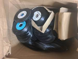 Box of vintage records for radio station and demo use