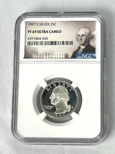 lot 10 image: 1997 S Silver 25C PF 69 Ultra Cameo