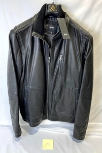 lot 51 image: New HUGO BOSS Black Leather Jacket (Mens Size 46R)