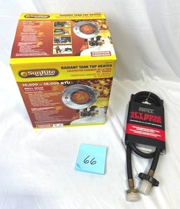 lot 66 image: New Sun Rite Radiant Tank Top Propane Heater (SRC15T) w New Backyard Grill 4FT Hose Adapter
