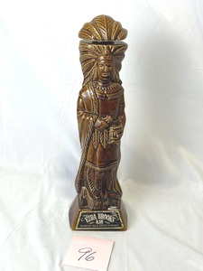 lot 96 image: Vintage Ezra Brooks Whiskey Indian Chief Decanter Bottle (1968) - 16 Tall