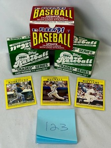 lot 123 image: 1991 Fleer Baseball Update Set & (2) 1991 Topps Traded Baseball Card Sets