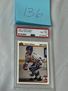 lot 136 image: 1991 Upper Deck #21 Teemu Selanne (PSA 8)
