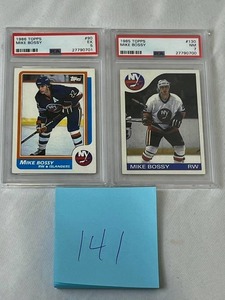 lot 141 image: 1985 Topps Mike Bossy PSA 7 and 1986 Topps Mike Bossy PSA 5