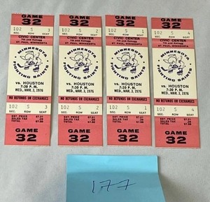 lot 177 image: (4) March 3, 1976 Minnesota Fighting Saints vs HOUSTON Game Tickets