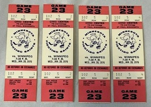 lot 178 image: (4) January 28, 1976 Minnesota Fighting Saints vs WINNIPEG Game Tickets