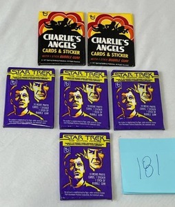 lot 181 image: (2) RARE 1977 Topps Charlies Angels Wax Packs (Unopened) and (4) 1979 Topps Star Trek Wax Packs (Unopened)