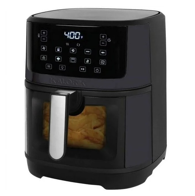 lot 199 image: NEW Kalorik 7-Quart Touchscreen Air Fryer With Window, Black Steel
