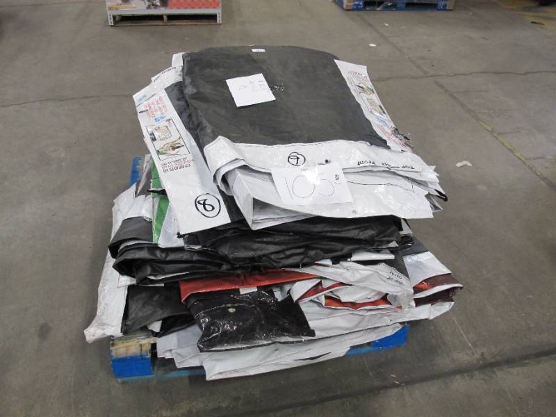 lot 105 image: Pallet of 9 Extra-Large Reused Lightweight PE Billboard Tarps 10,800 Sq Ft