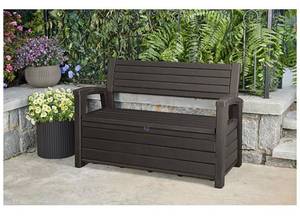 lot 100 image: NEW Keter Hudson Plastic Storage Bench, Non-Brushed Brown