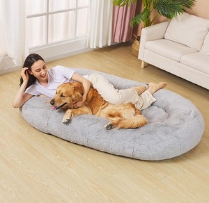 lot 113 image: Fond  Found Large Cozy Plush Pet Bed for Humans, 68 x 38 x 10 - Gray
