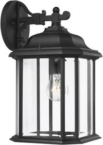 lot 271 image: Sea Gull Lighting 84031-12 Kent One-Light Outdoor Wall Lantern with Clear Beveled Glass Panels, Black Finish