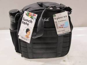 lot 285 image: NEW Fit & Fresh 7625FOBSC 6 Piece Deluxe Athleisure Lunch Bag Set, Black