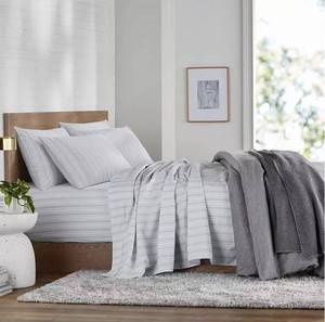 lot 396 image: NEW Members Mark Soft Washed Sheet Set - Zinc Stripe - TwinTwin XL