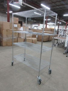 lot 235 image: CHROME WIRE SHELVING WITH WHEELS