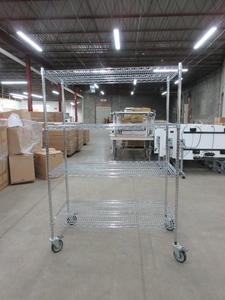lot 238 image: CHROME WIRE SHELVING WITH WHEELS