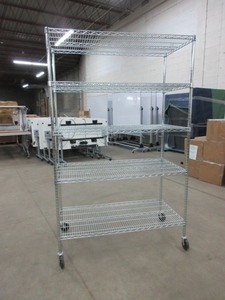 lot 240 image: SEVILLE CLASSICS CHROME WIRE SHELVING WITH WHEELS