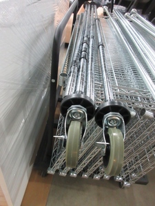 lot 243 image: CHROME WIRE SHELVING UNIT WITH WHEELS