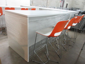 lot 244 image: HARVEST TABLE WITH CHROME WIRE CAFE STOOLS