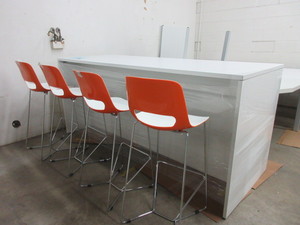lot 245 image: HARVEST TABLE WITH CHROME WIRE CAFE STOOLS