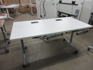 lot 263 image: OFS FLIP TOP TRAINING TABLES WITH POWER PORTS AND WHEELS