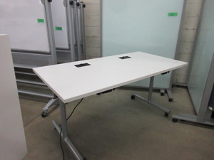 lot 264 image: OFS FLIP TOP TRAINING TABLES WITH POWER PORTS AND WHEELS