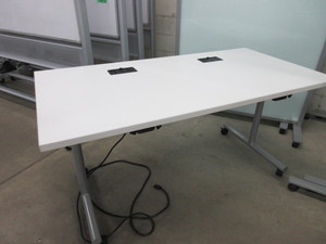 lot 266 image: OFS FLIP TOP TRAINING TABLES WITH POWER PORTS AND WHEELS