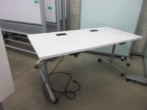 lot 267 image: OFS FLIP TOP TRAINING TABLES WITH POWER PORTS AND WHEELS