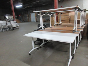 lot 285 image: ALLSTEEL, WHITE ROLLING WORK TABLES
